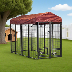 กรงสุนัขกลางแจ้งแบบหนาพิเศษพร้อมหลังคา กรงสัตว์ขนาดใหญ่ กรงสุนัขโลหะ คอกสุนัข - Product Image 4