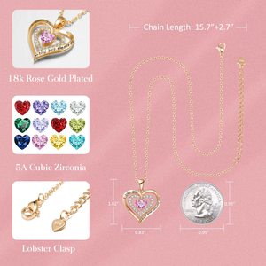 Collier pendentif double cœur en or rose avec topaze bleue simulée et zircon cubique, pierre de naissance de décembre, pour femme - Product Image 4