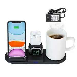 With Iphone 11 Pro Coffee Mug Warmer Wireless Charger Wireless Charging Stand Dock Station Desk Cup Heater 4 in 1 Electric Qi
