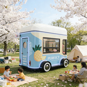 Carro de Comida Móvil Personalizado Tipo Tren de Fábrica, Totalmente Equipado para Sándwiches, BBQ, Comida Rápida y Pizza - Product Image 1