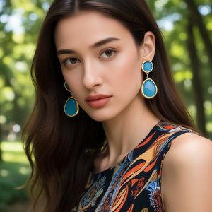 Stainless Steel Gold Plated Blue Stone Drop Earrings For Women Fashion Jewelry - Product Image 3