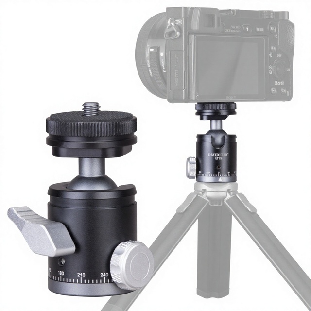 B19 Universal Metal Mini Pan Head Tripod Accessory Photography Videography 360-Degree Rotating Aluminum Alloy Ball Head