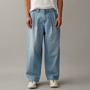 Jeans baggy bleu clair pour homme, coupe haute, jambe large, style streetwear, faible MOQ, pour usage quotidien - Product Image 1