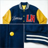 Blouson universitaire vintage en mélange de laine 460g avec broderie chenille et manches en cuir PU, personnalisable, style bomber baseball, OEM