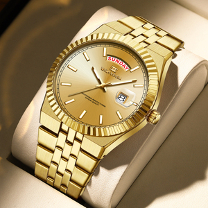 Fashion Luxury Designer Mens Gold <b>Automatic</b> Mechanical Watch Fluted Bezel Day Date Window Business <b>Wristwatch</b> for Gift - Product Image 1