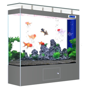 Akuarium Ikan Hias Ruang Tamu Besar Kristal Emas Kaca Ultra-jernih Model Baru 2026 Langsung dari Pabrik - Product Image 4