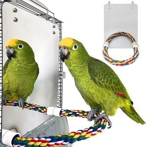 Parrot mirror play stand, used for hanging bird cages, parrot toys, comes with cotton rope, a toy that attracts birds - Product Image 1