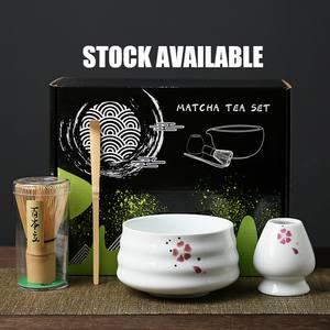 Faible MOQ, kit de 4 pièces, bol à matcha en céramique à fleurs de cerisier, fouet artisanal, ensemble avec boîte cadeau, OEM pour la cérémonie japonaise - Product Image 1