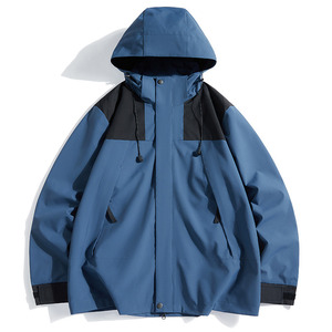 Men's Outdoor Jacket With Detachable Hood Windproof Color Blocking Single Layer Autumn Winter Wear - Product Image 4