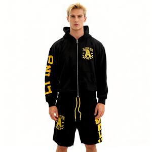 Bộ đồ thể thao nam gồm áo hoodie có mũ trùm đầu và quần dài, chất liệu nỉ, có thêu, dành cho chạy bộ và các hoạt động thể thao khác. - Product Image 1