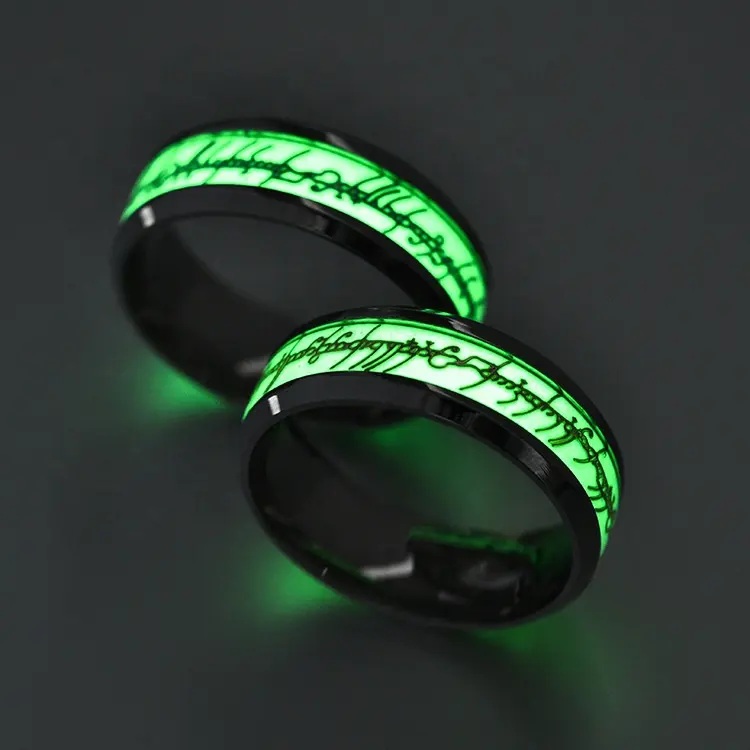 Lichtgevende Ring Zwarte Mode Mannen Roestvrij Stalen Ring Gloeiende Ring