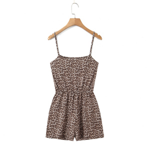 <span class=keywords><strong>Combinaison</strong></span> décontractée d'été à bretelles spaghetti à imprimé animal de couleur marron pour femmes - Product Image 2