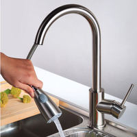 Robinet de cuisine moderne à poignée unique avec cartouche céramique en acier inoxydable pour hôtels, avec douchette extractible