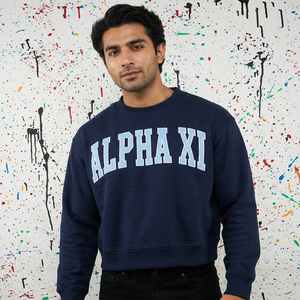 ALPHA XI <b>NAVY</b> BLUE Oversized Hooded Velour Zipper Sweatshirt 100% Cotton Digital Printing Applique Embroidery CLUSH SPORTS - Product Image 1