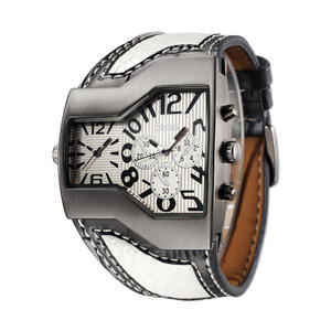 Montres britanniques carrées vintage de luxe pour hommes, bracelet en cuir, double fuseau horaire, grand cadran tendance, Blt - Product Image 4