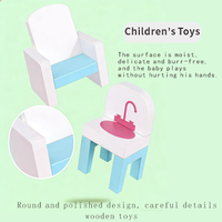 Ensemble de jouets en bois style nordique DIY, maison de poupée de simulation, villa de princesse, château pour enfants, avec étagère et bibliothèque, bleu