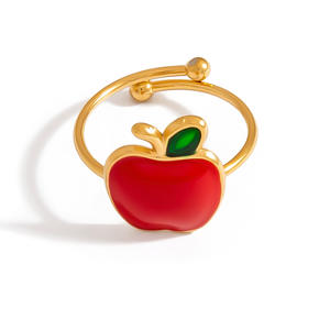 Anillo Ajustable con Forma de Fruta, Chapado en Oro de 18k, Acero Inoxidable, Diseño de Manzana, Cereza y Sandía, Joyería Unisex para Regalo - Product Image 5