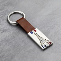 Porte-clés en cuir et alliage de zinc, finition laquée, style européen, pendentif drapeau français Paris, accessoires de sac, souvenir de voyage créatif