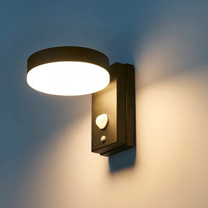 調整可能なダイキャストアルミニウムモーションセンサー丸型防水ガーデン屋外LEDソーラーパワーウォールランプ - Product Image 1