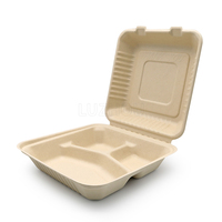 LuzhouPack-Contenedor de alimentos desechable con bisagras, compostable, ecológico, de 3 compartimentos