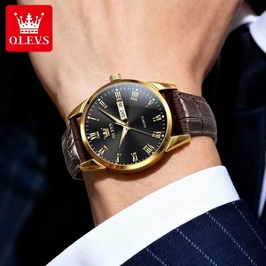   Montre-bracelet pour homme 5892, affichage double calendrier, montre classique, étanche, bracelet en cuir, montre à quartz pour homme - Product Image 2