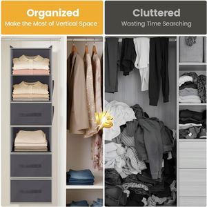 6-Tier Hanging Closet Organizer Non-Woven with 3 Drawers & Side Pockets Foldable Hanging Shelf for Wardrobe Bedroom Storage - Product Image 6
