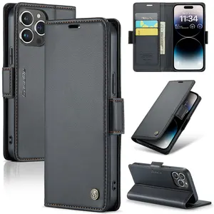 Personalizado CaseMe Leather Flip Phone Cover Case RFID Blocking Wallet Cases Soft TPU Stand Mobile Covers para iPhone 14 Pro Max