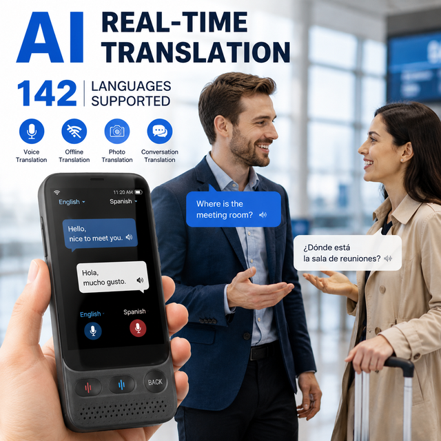 AI Smart Translator Device 142 Languages Real Time Voice Translation Offline Language Translator for Travel Business OEM ODM