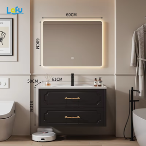 Mueble de baño de madera de caucho francés moderno, acabado de laca negra, juego de <span class=keywords><strong>lavabo</strong></span> de cerámica MDF impermeable, <span class=keywords><strong>armario</strong></span> de <span class=keywords><strong>lavabo</strong></span> - Product Image 6
