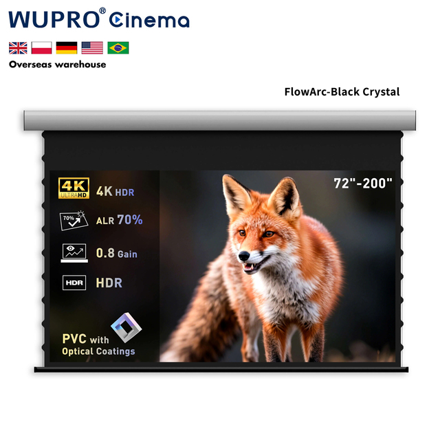 Wholesale Wupro/OEM 100 inch Drop Down Electric Projection Screen 16:9 Smart Control 4K Black Crystal Motorized Projector Screen