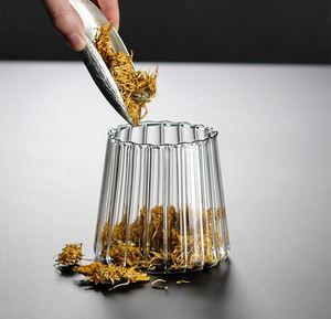 <b>Small</b> Glass Coffee Tea Canister Airtight Storage Jar Petal Decorative <b>Container</b> with Bamboo Lid Metal Handle Easy to Grasp - Product Image 3