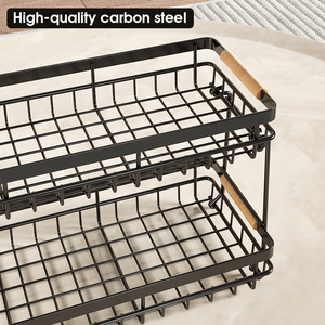 Cesta de frutas de 2 niveles, soporte de metal para frutas, carrito de almacenamiento para cocina, organizador de verduras con asa de bambú, estante para encimera - Product Image 5