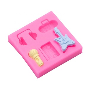 Square Shape 3D Fine Classic <strong>Funny</strong> Radio <strong>Headphones</strong> Electric Guitar Player Microphone Graphic Silicone Cake Fondant Mold - Product Image 4
