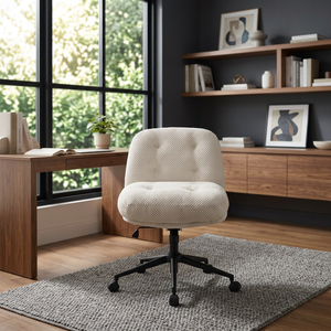 Silla de Oficina Ergonómica de Tela Blanca, Diseño Contemporáneo Rectangular, Base Metálica Giratoria, Ecológica, Duradera y Ligera - Product Image 3