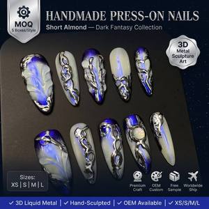 <span class=keywords><strong>Uñas</strong></span> Postizas Hechas a Mano TSZS, Forma <span class=keywords><strong>de</strong></span> Almendra, con <span class=keywords><strong>Flores</strong></span> 3D, Corazones, Diamantes <span class=keywords><strong>de</strong></span> Imitación, Metálicas, Pintadas a Mano, Acrílicas, <span class=keywords><strong>para</strong></span> Mujer - Product Image 3