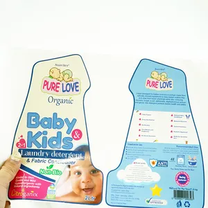 Venta al por mayor impreso fuerte adhesivo impermeable Bebé y niños detergente para ropa botella embalaje pegatinas delante y detrás etiquetas