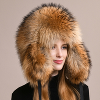 Gorro Ushanka Ruso para Mujer, 100% Piel de Zorro y Mapache, con Orejeras, para Deportes de Invierno, Actividades al Aire Libre, Esquí, Pesca, Ciclismo