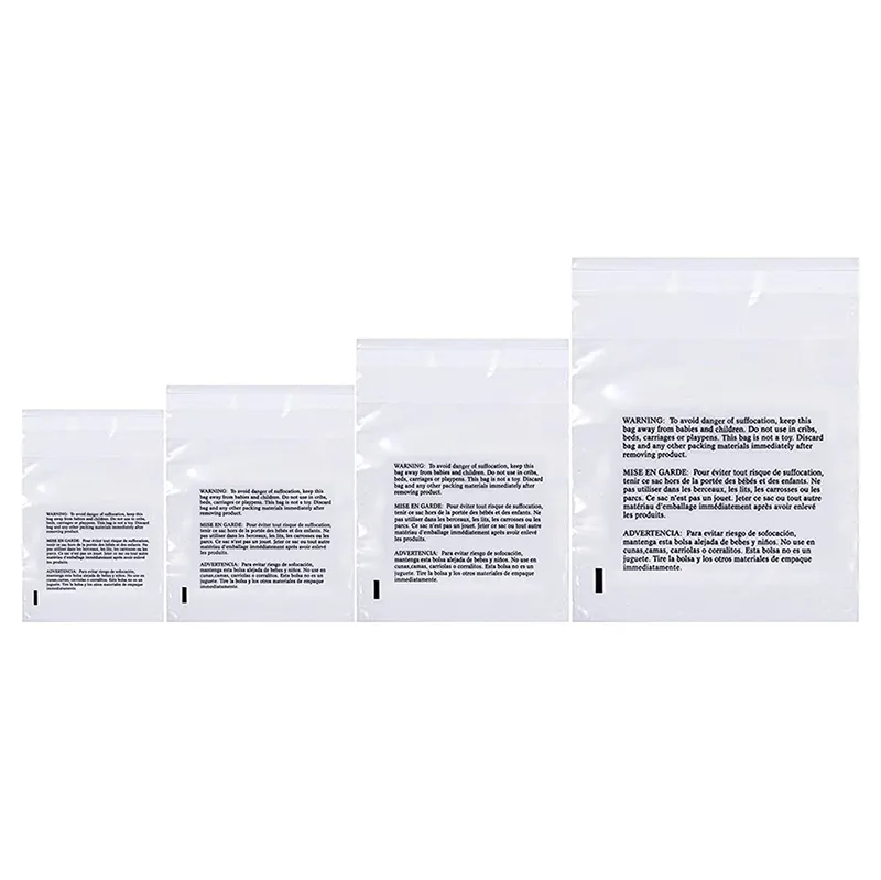 Sac en polyéthylène personnalisé 16x22 14x20 auto-adhésif emballage Simple avec avertissement d'étouffement durable