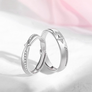 Anillo <span class=keywords><strong>de</strong></span> <span class=keywords><strong>Pareja</strong></span> Simple <span class=keywords><strong>de</strong></span> Plata <span class=keywords><strong>de</strong></span> Ley 925 con Circonita, <span class=keywords><strong>Anillos</strong></span> Ajustables Abiertos para Hombre y Mujer, Joyería <span class=keywords><strong>de</strong></span> Compromiso y Boda para Enamorados - Product Image 2