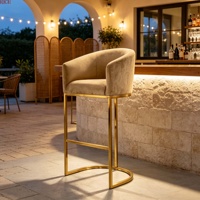 Chaise de bar moderne en tissu avec base en acier inoxydable, tabouret de bar, chaise de comptoir pour la maison, la cuisine, la salle à manger, l'hôtel, le restaurant, les événements