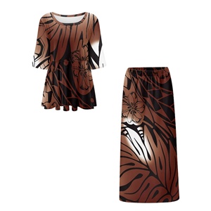 Braun Großhandel Custom Hawaii Print Samoan Puletasi Kleid Plus Size Damen Maxi Kurzarm Dressesw Damen 2 Stück Set S-6XL - Product Image 5