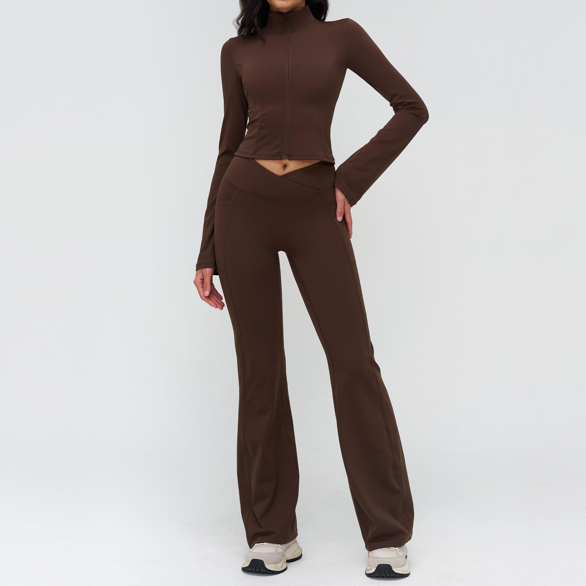 coffee jacket+flare pants