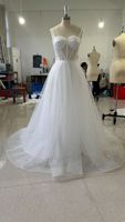 Robe de mariée LY-WD0556 robe de mariée paillettes brillantes dentelle jupe de mariée Spaghetti sangle haut sans manches corset dos nu brosse train