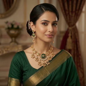 Gold Plated Bridal <b>Set</b> Choker <b>Necklace</b> Drop Earrings Tikka Ethnic Imitation <b>Pearl</b> Latest Designed High Quality Wedding - Product Image 1
