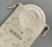 Sac en toile de coton à cordon de serrage réutilisable pour l'emballage et le rangement des ustensiles de cuisine, avec logo personnalisé imprimé