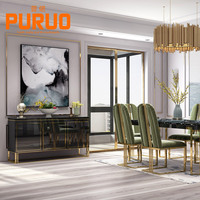 Buffet de salle à manger de luxe Puruo, meuble moderne, console, table noire et or, armoire de rangement en MDF