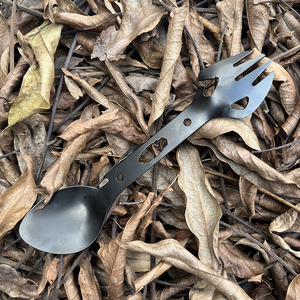 Emhtiii Đen 2-in-1 thép không gỉ cố định đồ dùng cắm trại Multitool muỗng nĩa mở chai cho du lịch ngoài trời thể thao - Product Image 2