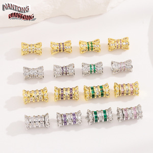 Nantong Butterfly Spacer <b>Beads</b> 7x11mm Cubic Zirconia DIY Jewelry Components Gold Silver Plated Rotating Double Layer - Product Image 1