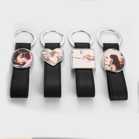 Porte-clés en cuir PU vierge pour sublimation, impression photo personnalisée, plaques métalliques en forme de cœur, rondes ou carrées