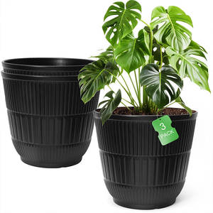 Juego <span class=keywords><strong>de</strong></span> <span class=keywords><strong>3</strong></span> Macetas <span class=keywords><strong>de</strong></span> Plástico con Diseño <span class=keywords><strong>de</strong></span> Rayas Modernas Weicheng Xing, Macetas Decorativas Negras para Jardín - Product Image 1